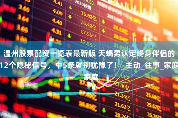 温州股票配资一览表最新版 天蝎男认定终身伴侣的12个隐秘信号，中5条就别犹豫了！_主动_往事_家庭